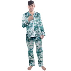 Blue Crashing Ocean Wave Men s Long Sleeve Satin Pajamas Set by Jack14