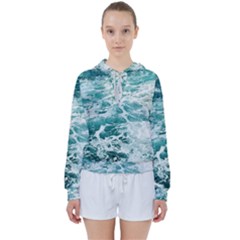 Blue Crashing Ocean Wave Women s Tie Up Sweat by Jack14