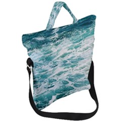 Blue Crashing Ocean Wave Fold Over Handle Tote Bag by Jack14