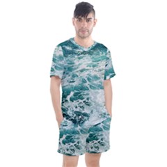 Blue Crashing Ocean Wave Men s Mesh T-shirt And Shorts Set