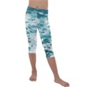 Blue Crashing Ocean Wave Kids  Lightweight Velour Capri Leggings  View1