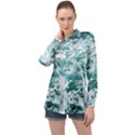 Blue Crashing Ocean Wave Long Sleeve Satin Shirt View1