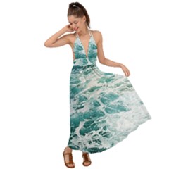 Blue Crashing Ocean Wave Backless Maxi Beach Dress by Jack14