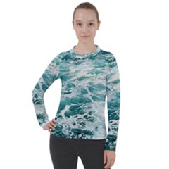 Blue Crashing Ocean Wave Women s Pique Long Sleeve T-shirt