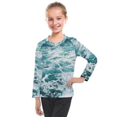 Blue Crashing Ocean Wave Kids  Long Mesh T-shirt