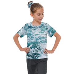 Blue Crashing Ocean Wave Kids  Mesh Piece T-shirt