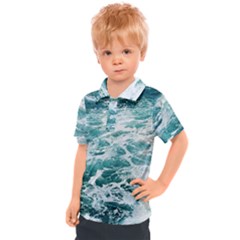 Blue Crashing Ocean Wave Kids  Polo T-shirt