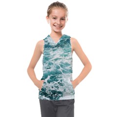 Blue Crashing Ocean Wave Kids  Sleeveless Hoodie by Jack14