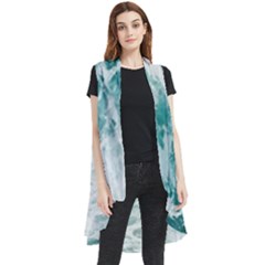 Blue Crashing Ocean Wave Sleeveless Chiffon Waistcoat Shirt