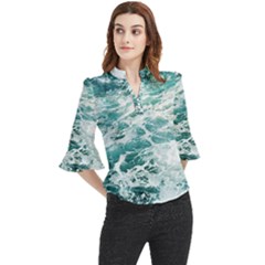 Blue Crashing Ocean Wave Loose Horn Sleeve Chiffon Blouse