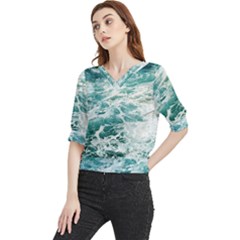 Blue Crashing Ocean Wave Quarter Sleeve Blouse