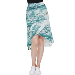 Blue Crashing Ocean Wave Frill Hi Low Chiffon Skirt by Jack14