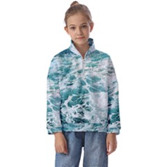 Blue Crashing Ocean Wave Kids  Half Zip Hoodie by Jack14