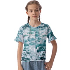 Blue Crashing Ocean Wave Kids  Cuff Sleeve Scrunch Bottom T-shirt