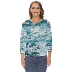 Blue Crashing Ocean Wave Cut Out Wide Sleeve Top