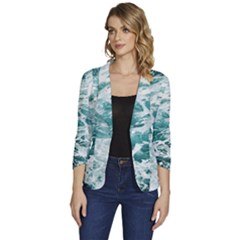 Blue Crashing Ocean Wave Women s One-button 3/4 Sleeve Short Jacket by Jack14