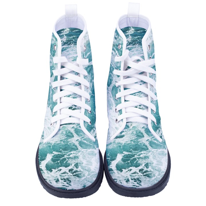 Blue Crashing Ocean Wave Men s High-Top Canvas Sneakers