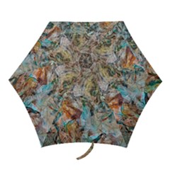 Green On Ochre Blend Mini Folding Umbrellas by kaleidomarblingart