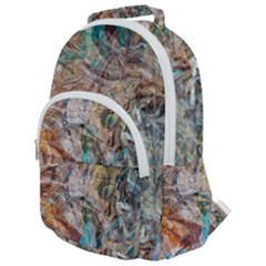 Green On Ochre Blend Rounded Multi Pocket Backpack by kaleidomarblingart