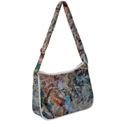 Green On Ochre Blend Zip Up Shoulder Bag by kaleidomarblingart