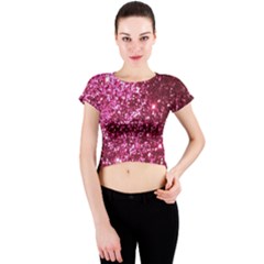 Pink Glitter Crew Neck Crop Top by Amaryn4rt