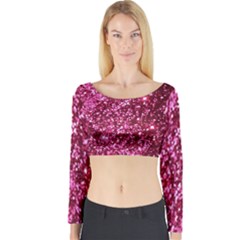 Pink Glitter Long Sleeve Crop Top by Amaryn4rt