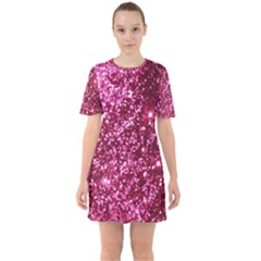 Pink Glitter Sixties Short Sleeve Mini Dress by Amaryn4rt