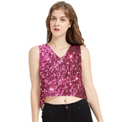 Pink Glitter V-neck Cropped Tank Top by Amaryn4rt