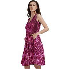 Pink Glitter Sleeveless V-neck Skater Dress With Pockets by Amaryn4rt