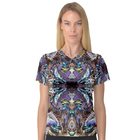  Violet Symmetry V-neck Sport Mesh T-shirt by kaleidomarblingart