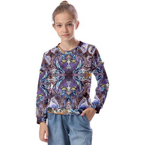  Violet Symmetry Kids  Long Sleeve T-shirt With Frill  by kaleidomarblingart