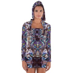  Violet Symmetry Long Sleeve Hooded T-shirt by kaleidomarblingart