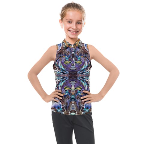  Violet Symmetry Kids  Sleeveless Polo T-shirt by kaleidomarblingart