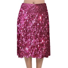 Pink Glitter Velvet Flared Midi Skirt by Amaryn4rt