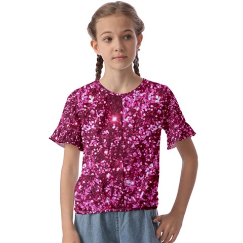 Pink Glitter Kids  Cuff Sleeve Scrunch Bottom T-shirt by Amaryn4rt