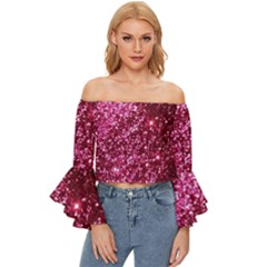 Pink Glitter Off Shoulder Flutter Bell Sleeve Top by Amaryn4rt