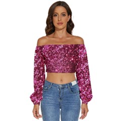 Pink Glitter Long Sleeve Crinkled Weave Crop Top by Amaryn4rt