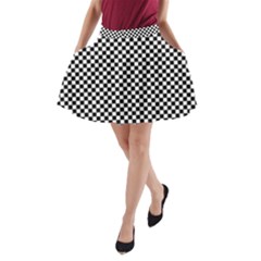 Black And White Checkerboard Background Board Checker A-line Pocket Skirt by Amaryn4rt