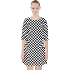 Black And White Checkerboard Background Board Checker Quarter Sleeve Pocket Dress by Amaryn4rt