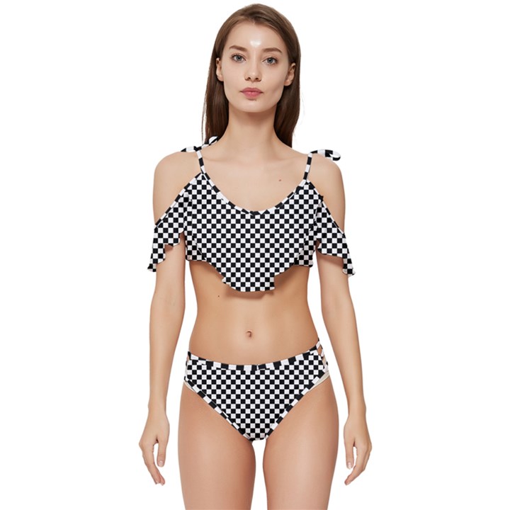 Space Patterns Ruffle Edge Tie Up Bikini Set	