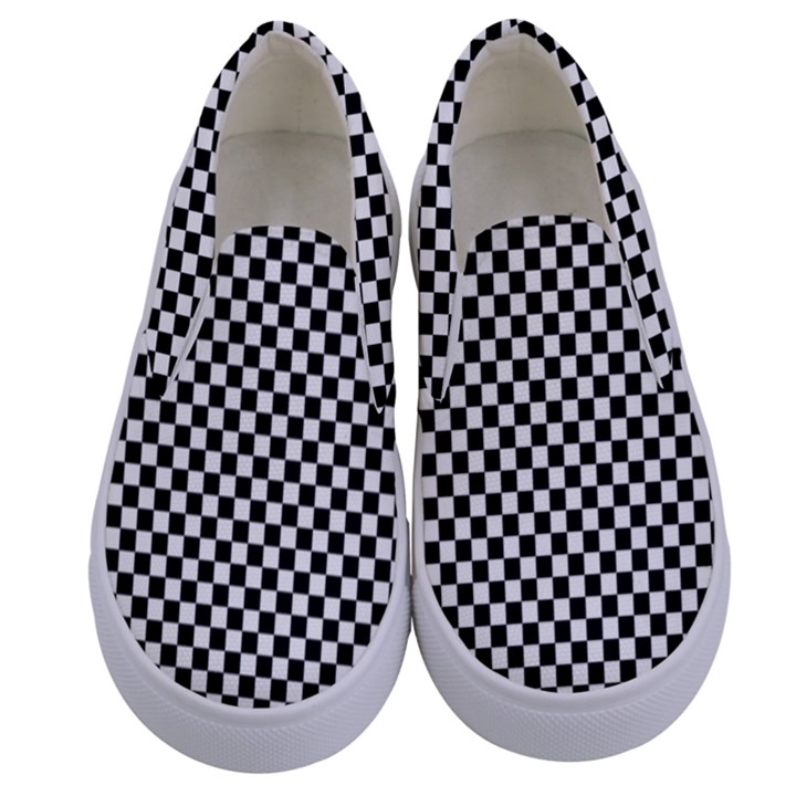 Black And White Checkerboard Background Board Checker Kids  Canvas Slip Ons