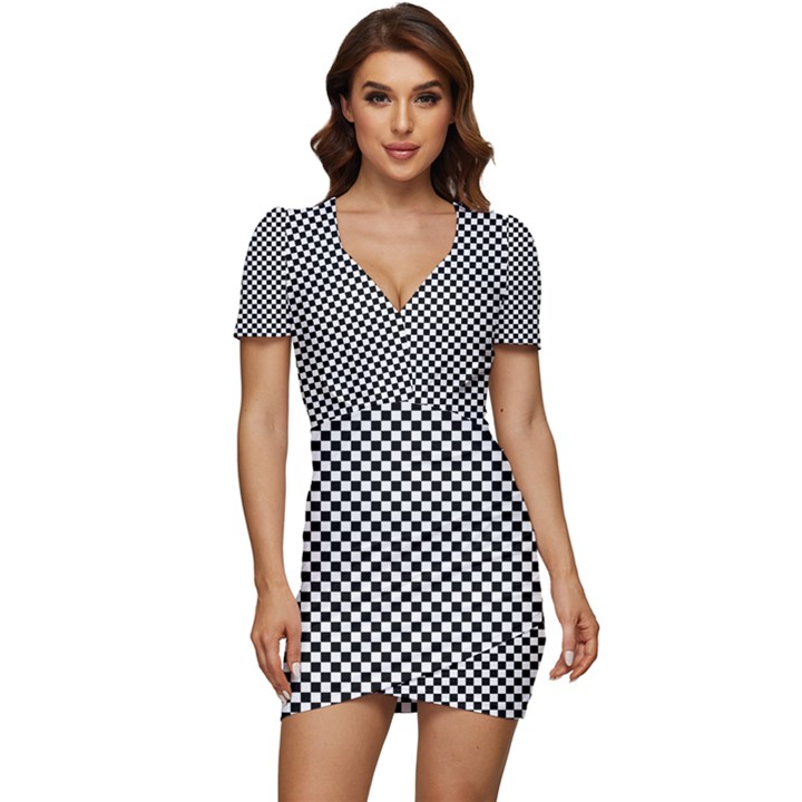 Space Patterns Low Cut Cap Sleeve Mini Dress