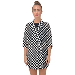 Black And White Checkerboard Background Board Checker Half Sleeve Chiffon Kimono by Amaryn4rt