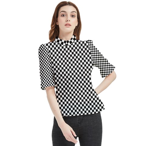 Black And White Checkerboard Background Board Checker Frill Neck Blouse by Amaryn4rt