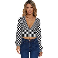 Black And White Checkerboard Background Board Checker Long Sleeve Deep-v Velour Top by Amaryn4rt