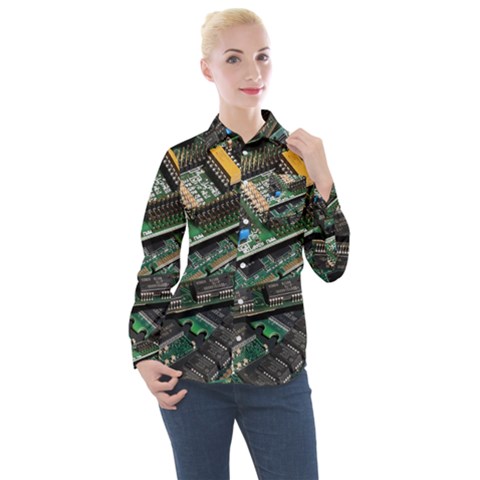 Computer Ram Tech - Women s Long Sleeve Pocket Shirt by Amaryn4rt