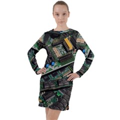 Computer Ram Tech - Long Sleeve Hoodie Dress by Amaryn4rt