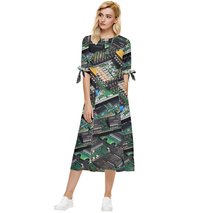 Computer Ram Tech - Bow Sleeve Chiffon Midi Dress