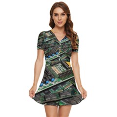 Computer Ram Tech - V-neck High Waist Chiffon Mini Dress by Amaryn4rt