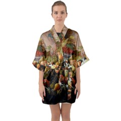 Abundance Of Fruit Severin Roesen Half Sleeve Satin Kimono  by Amaryn4rt